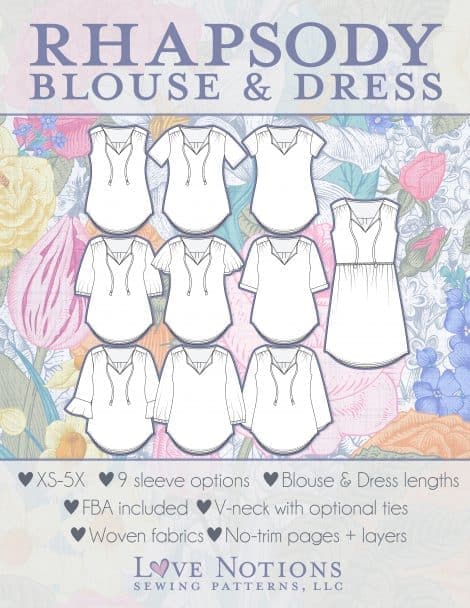 Love Notions Rhapsody blouse and dress sewing pattern